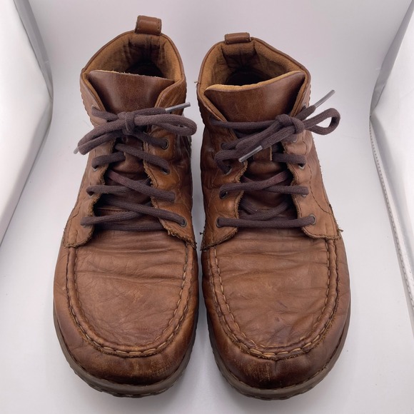 Mens Born Brown Leather Lace Up Ankle Boots Moc Toe Casual Comfortable - Picture 2 of 15